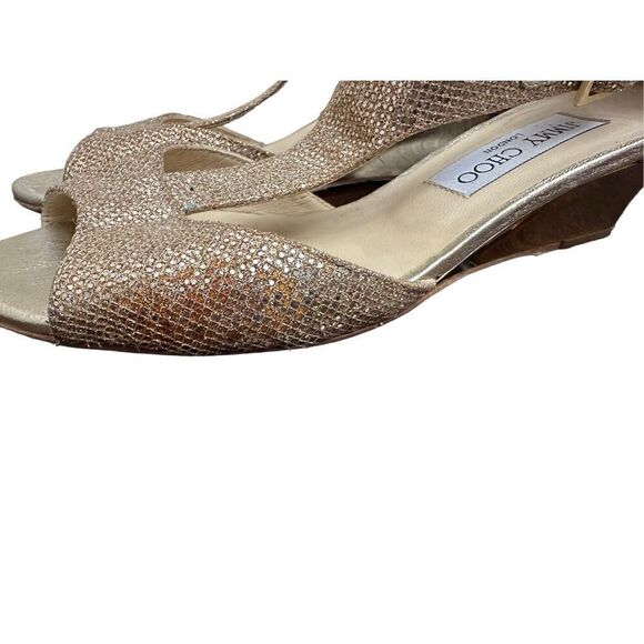 JIMMY CHOO gold glitter T-Strap Sandals size 35 US 4.5 - Picture 2 of 8